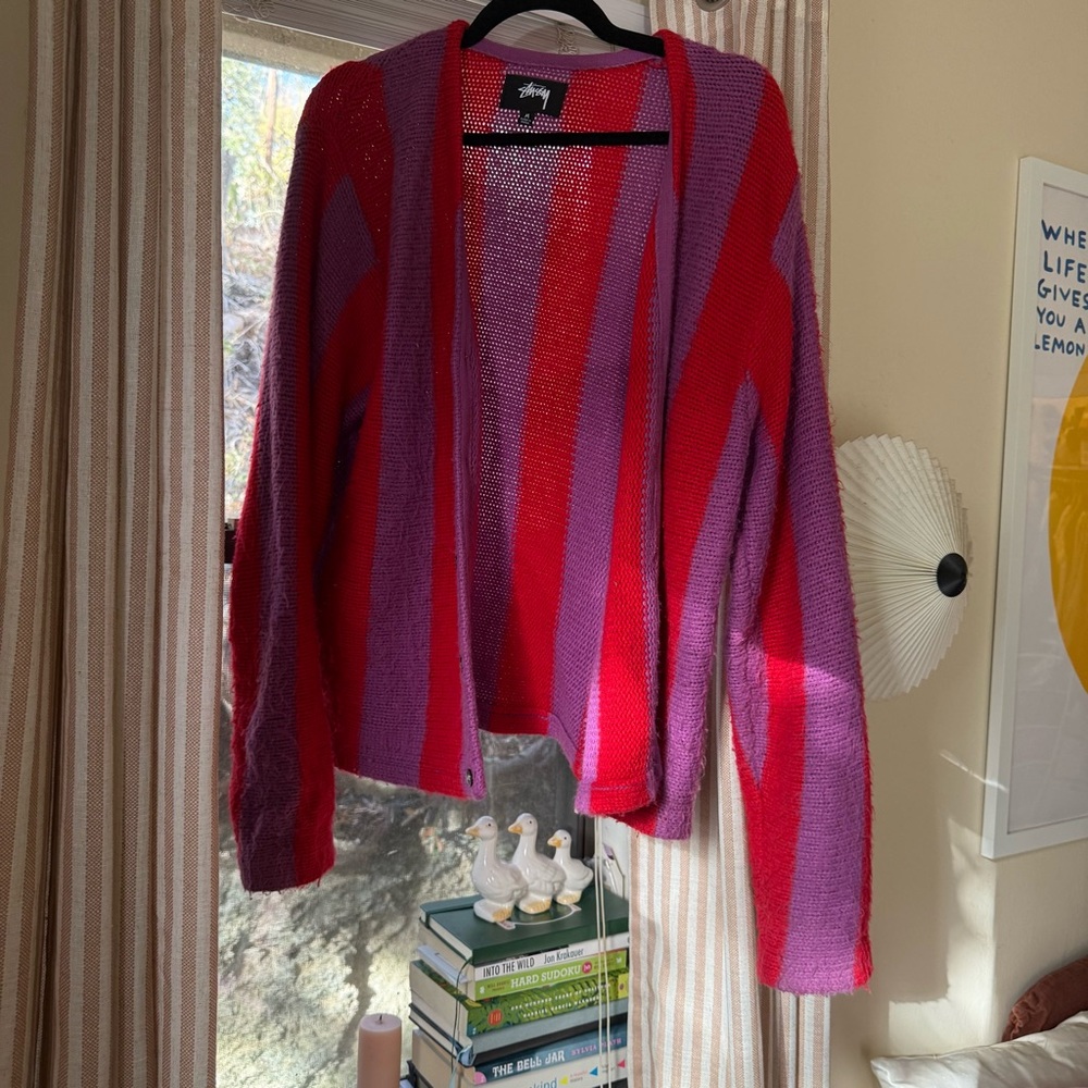 Stussy Red and Purple Striped Open Cardigan